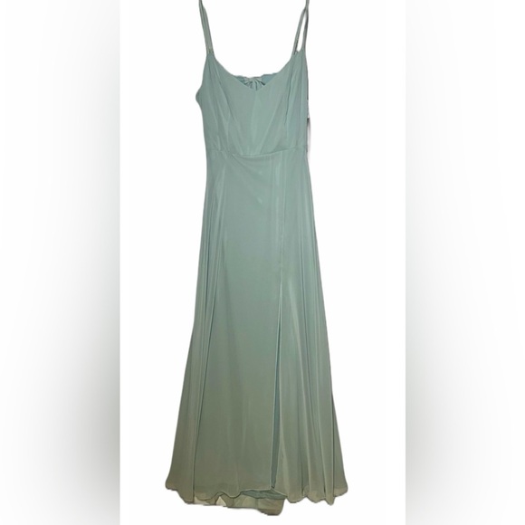 NWT Dessy Collection Tie-Back Cutout Maxi Dress w/ Front Slit, Willow Green, 14R - Picture 5 of 16